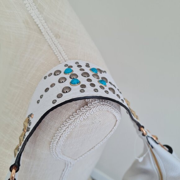 Rebecca Minkoff Bailey Austin Studded Hobo White Pebbled Leather Shoulder Bag - Picture 7 of 15